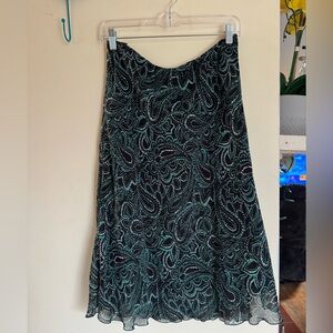 dressbarn Black A-Line Skirt with Teal Paisley Print